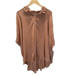 Posse Short sleeve Dolman Shirt‎ Top Tunic Neutral Linen Boxy One Size artsy